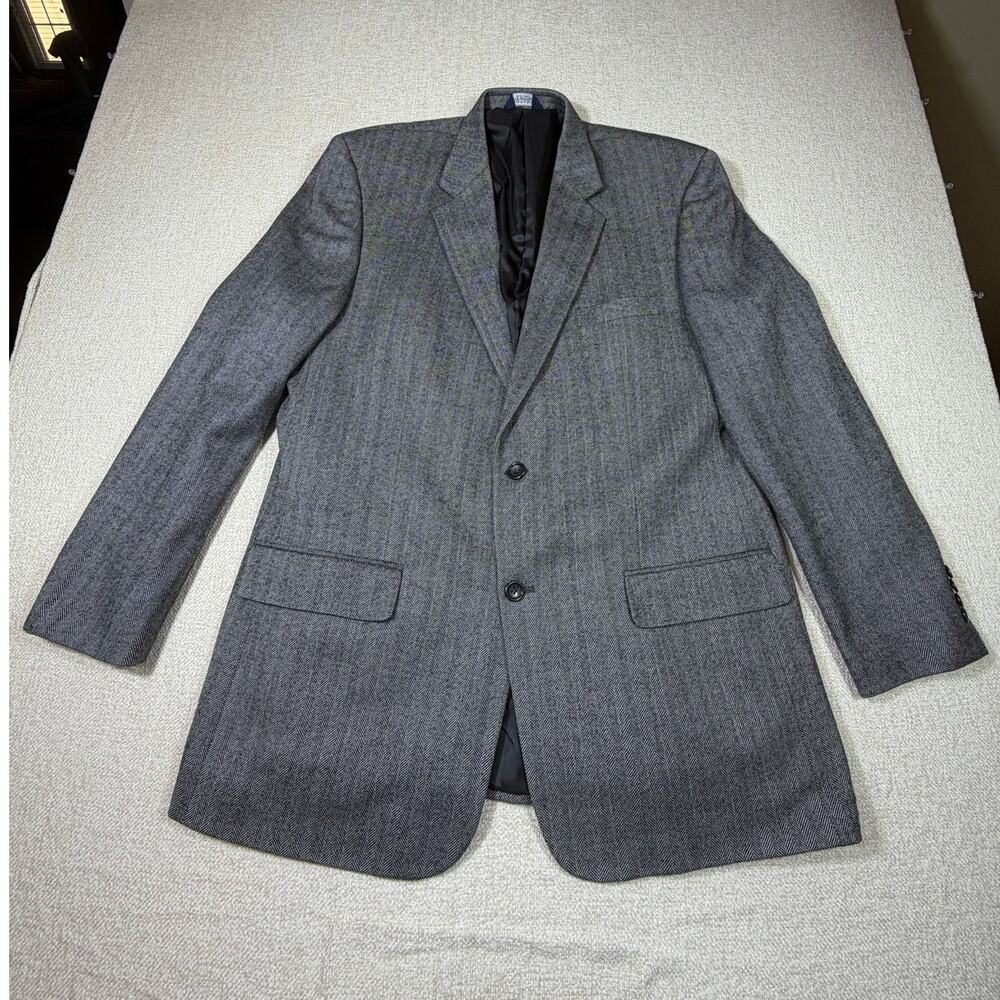 Botany 500 Mens 44L Gray 100% Lambswool 2 Button Herringbone Blazer Jacket Sport